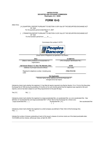 Thumbnail Peoples Bancorp 10-Q Quarterly Report FY 