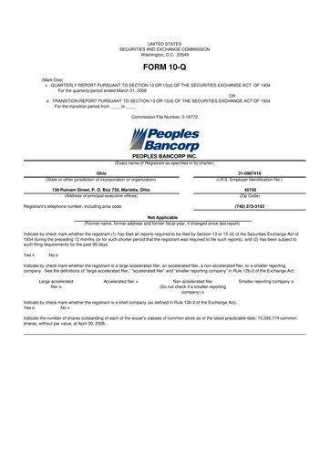 Thumbnail Peoples Bancorp 10-Q Quarterly Report FY 