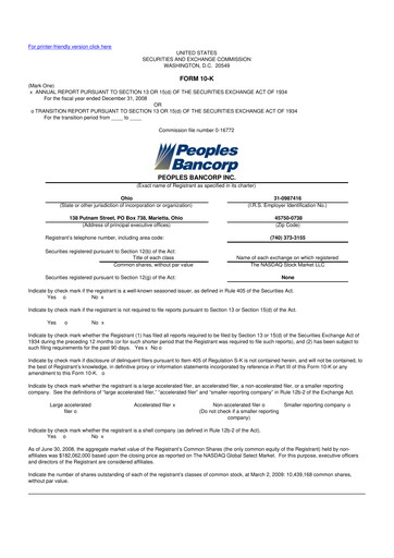 Thumbnail Peoples Bancorp 10-K Annual Report 