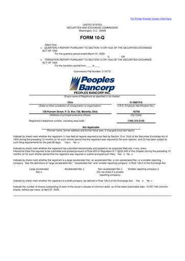 Thumbnail Peoples Bancorp 10-Q Quarterly Report FY 