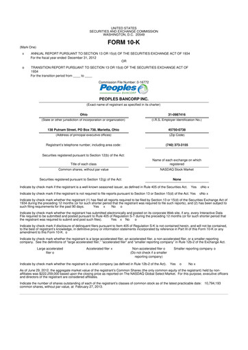 Thumbnail Peoples Bancorp 10-K Annual Report 