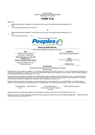 Thumbnail Peoples Bancorp 10-Q Quarterly Report FY2013 