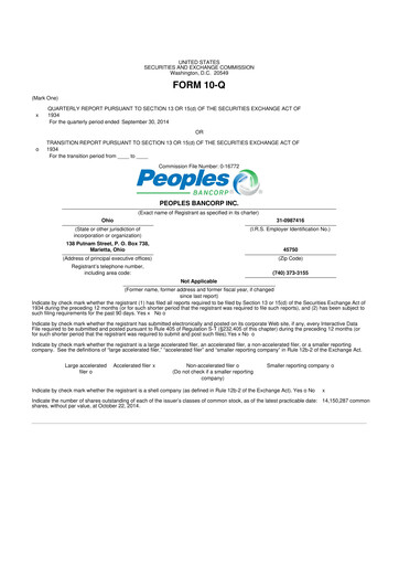 Thumbnail Peoples Bancorp 10-Q Quarterly Report FY 