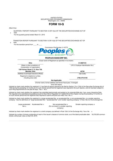 Thumbnail Peoples Bancorp 10-Q Quarterly Report FY 