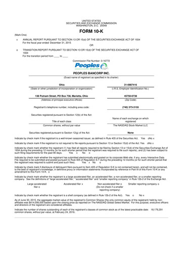 Thumbnail Peoples Bancorp 10-K Annual Report 