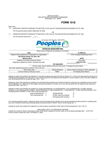 Thumbnail Peoples Bancorp 10-Q Quarterly Report FY2020 