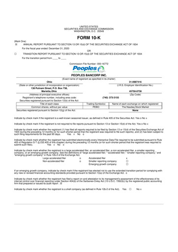 Thumbnail Peoples Bancorp 10-K Annual Report 