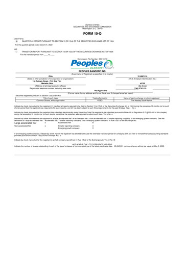 Thumbnail Peoples Bancorp 10-Q Quarterly Report FY2022 