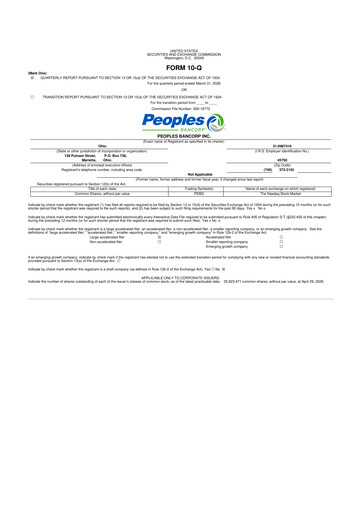 Thumbnail Peoples Bancorp 10-Q Quarterly Report FY 