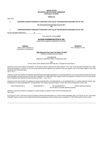 Thumbnail Abeona Therapeutics
 10-Q Quarterly Report FY2011 