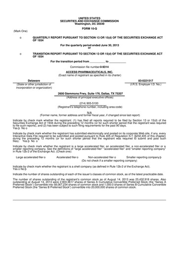 Thumbnail Abeona Therapeutics
 10-Q Quarterly Report FY2013 