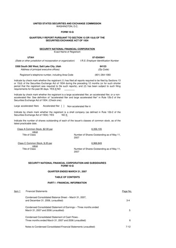 Thumbnail Security National Financial Corporation 10-Q Quarterly Report FY 