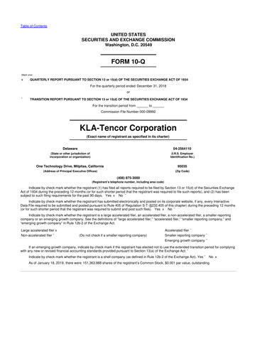 Thumbnail KLA 10-Q Quarterly Report FY2019 