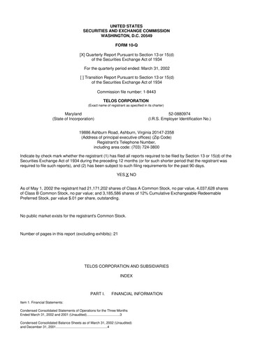 Thumbnail Telos 10-Q Quarterly Report FY 