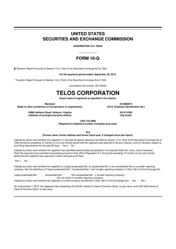 Thumbnail Telos 10-Q Quarterly Report FY2013 