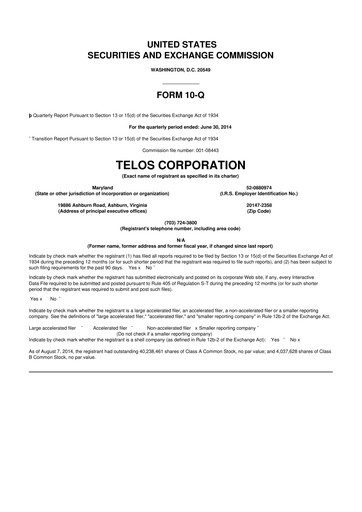 Thumbnail Telos 10-Q Quarterly Report FY2014 