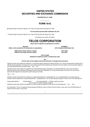 Thumbnail Telos 10-Q Quarterly Report FY2014 
