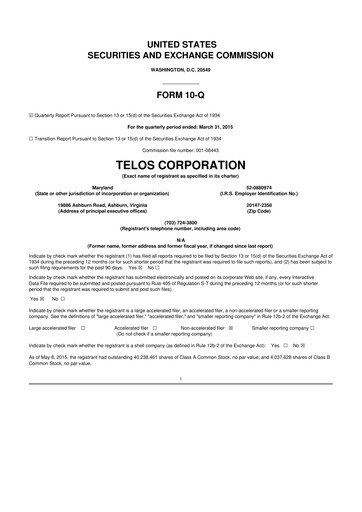 Thumbnail Telos 10-Q Quarterly Report FY2015 