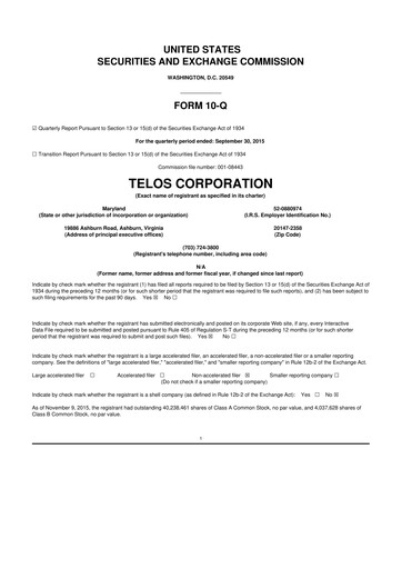 Thumbnail Telos 10-Q Quarterly Report FY2015 