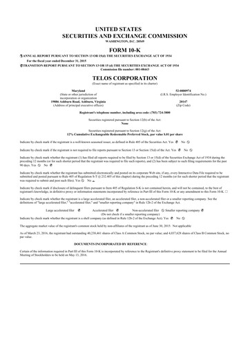 Thumbnail Telos 10-K Annual Report 2015