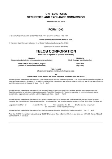 Thumbnail Telos 10-Q Quarterly Report FY2016 