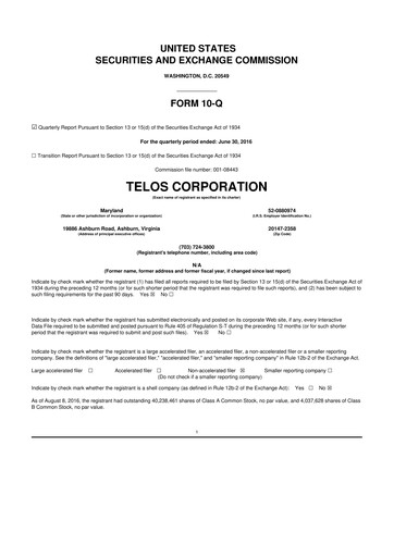 Thumbnail Telos 10-Q Quarterly Report FY2016 