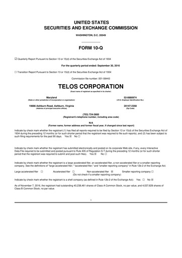Thumbnail Telos 10-Q Quarterly Report FY2016 