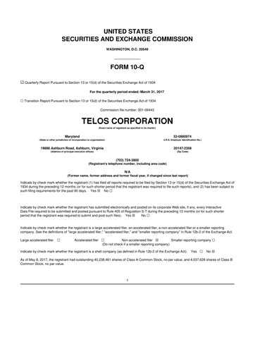 Thumbnail Telos 10-Q Quarterly Report FY2017 