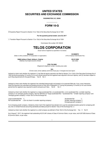 Thumbnail Telos 10-Q Quarterly Report FY2017 