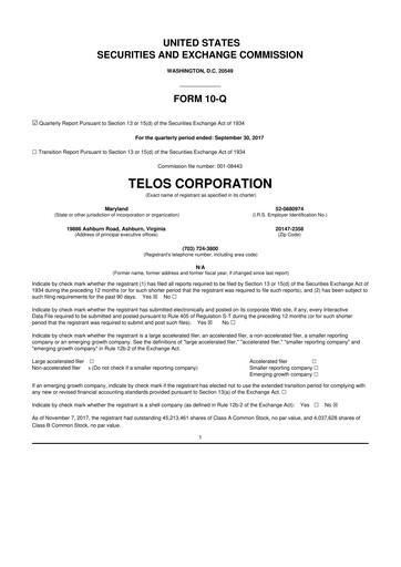 Thumbnail Telos 10-Q Quarterly Report FY2017 