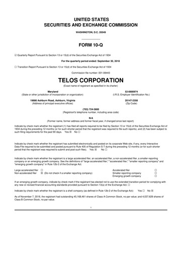 Thumbnail Telos 10-Q Quarterly Report FY2018 