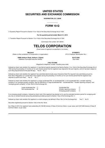 Thumbnail Telos 10-Q Quarterly Report FY2019 