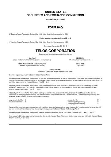 Thumbnail Telos 10-Q Quarterly Report FY2019 