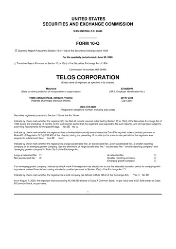Thumbnail Telos 10-Q Quarterly Report FY2020 