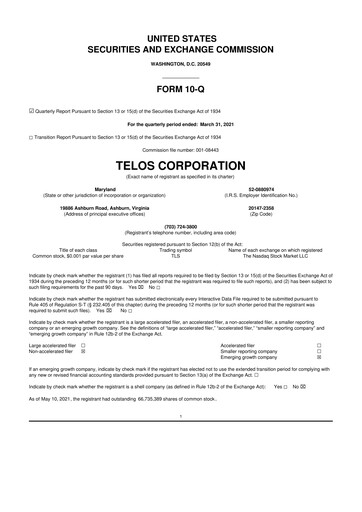 Thumbnail Telos 10-Q Quarterly Report FY2021 