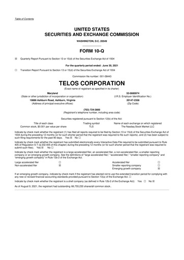 Thumbnail Telos 10-Q Quarterly Report FY2021 