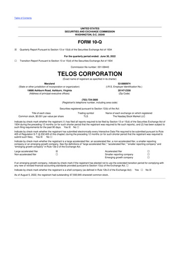 Thumbnail Telos 10-Q Quarterly Report FY2022 