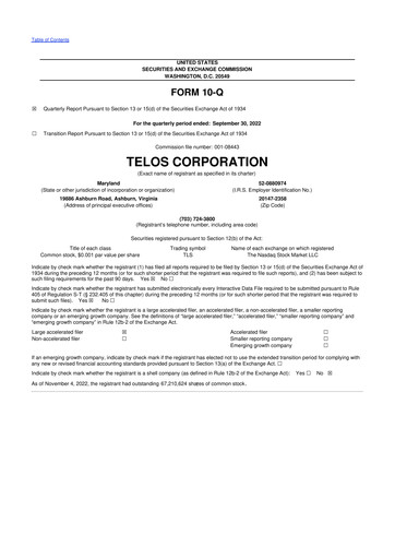 Thumbnail Telos 10-Q Quarterly Report FY2022 