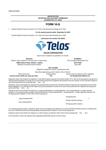 Thumbnail Telos 10-Q Quarterly Report FY2023 