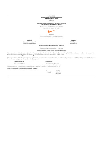 Thumbnail Nike 10-Q Quarterly Report FY 