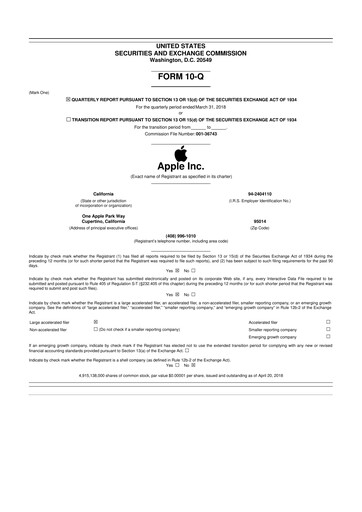 Miniature Apple 10-Q Rapport trimestriel 2018 