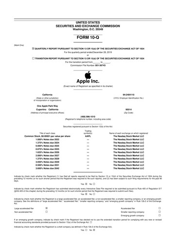 Miniature Apple 10-Q Rapport trimestriel 2020 