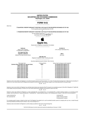 Miniature Apple 10-Q Rapport trimestriel 2022 