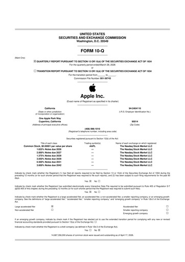 Thumbnail Apple 10-Q Quarterly Report FY 