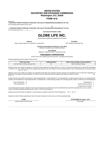 Thumbnail Globe Life
 10-Q Quarterly Report FY2019 