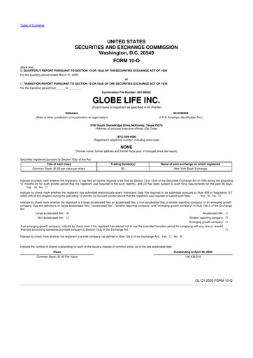 Thumbnail Globe Life
 10-Q Quarterly Report FY2020 