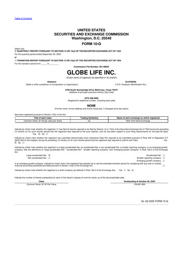 Thumbnail Globe Life
 10-Q Quarterly Report FY2020 