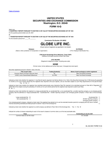 Thumbnail Globe Life
 10-Q Quarterly Report FY2021 