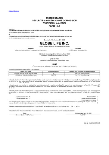 Thumbnail Globe Life
 10-Q Quarterly Report FY2023 