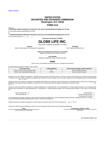 Thumbnail Globe Life
 10-Q Quarterly Report FY2024 